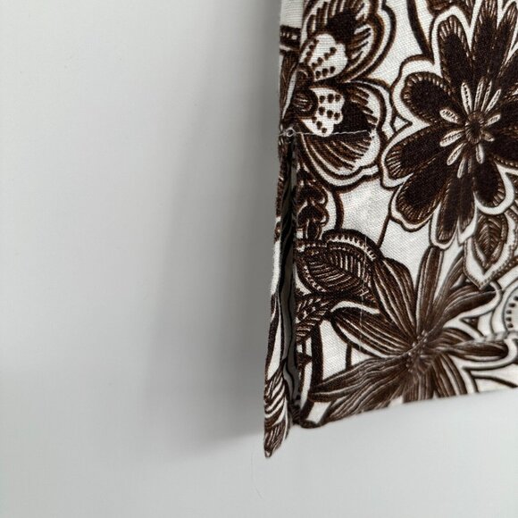 Chicos Size 3 US‎ XL 16 18 Top Shirt Shacket 100% Linen Brown Floral 3/4 Sleeve - Picture 9 of 12
